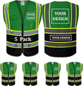 5 Pack Custom Safety Vest Customized Logo Mesh Vest Class 2 High Visibility Reflective Vest with Pockets Workwear（Green Black，L ）