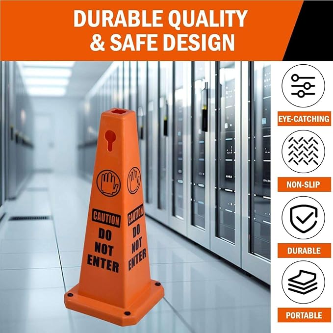 Do Not Enter Sign, 26.4-Inch Safety Cone, Orange Plastic, High-Visibility, Weatherproof, Slip-Resistant Base, Stackable, Traffic Warning Sign -8 Pack