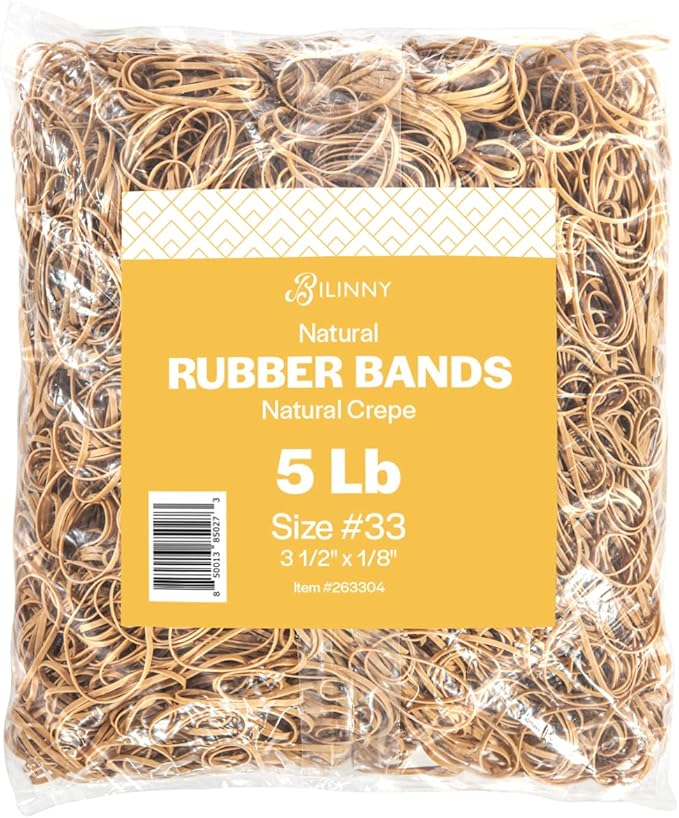 Rubber Bands Size 33, Bulk Pack of 5lb (3,000) Tan Rubber Bands, 3.5"x1/8", Made In USA