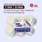 Tape Logic 2" x 55 yds Acrylic Packing Tape 2.6 Mil, Clear (12-Pack) Heavy Duty Packing Tape Rolls for Sealing Boxes at Home, Warehouse, & Office, Supplies for Packaging, Shipping, Moving