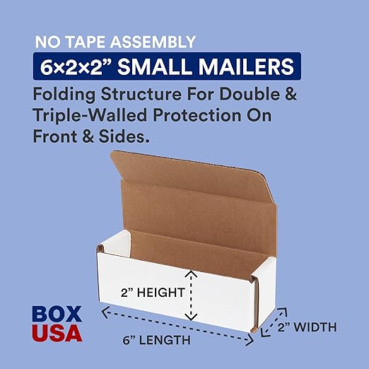 BOX USA Shipping Boxes Small 6"L x 2"W x 2"H, 50-Pack | Corrugated Cardboard Box Mailer for Packing, Moving and Storage 622