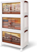 4 Tier Plastic Stackable Storage Bins and Boxes Organizer, Foldable Containers, Stackable Closet Organizers, Collapsible Boxes, White (3 Tier, 25.8″)
