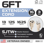 Iron Forge Cable Weatherproof 6 Ft Outdoor Extension Cord - 16/3 SJTW Heavy Duty Light Brown Extension Cord 3 Prong - 13 Amp Exterior Power Cable