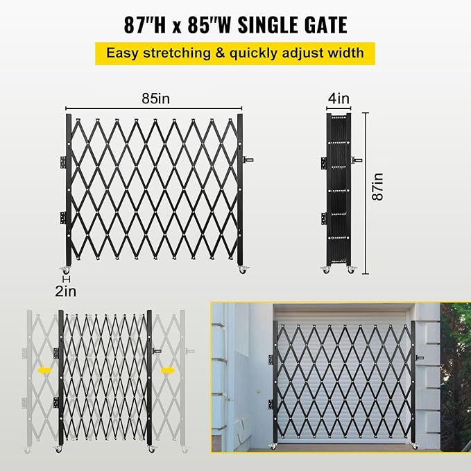 VEVOR Folding Security Door, 87" H x 85" W Accordion Gate, Steel Scissor Gate with Padlock