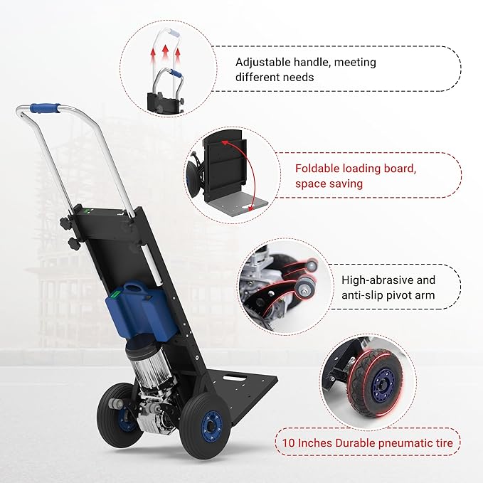 ZW4250 Electric Dolly Stair Climbing Cart, 1500W Powered Stair Climber Hand Truck Trolly, 550lbs Load Capacity Motorized Stair Climbing Dolly for Moving Heavy Cargoes on Stairs