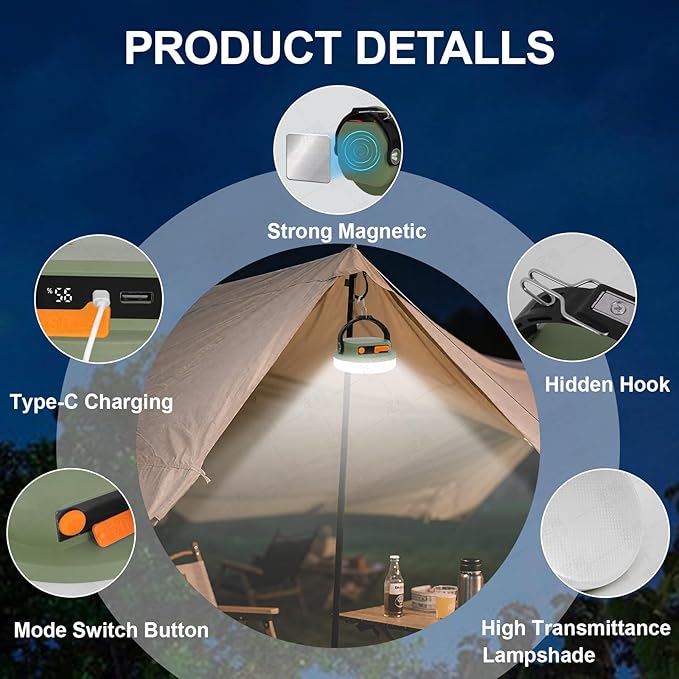 Rechargeable Camping Light MAYDENG 4000mAh , 100W, Waterproof LED Light. Suitable for Outdoor Emergencies, Hiking, and Backpacking.