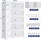 300GAL Plastic Storage Bins with Lid, 1200QT Extra Large Stackable Closet Organizers and Storage, Collapsible Storage Boxes with Wheels, Folding Cabinet for Home Kitchen Office, 5Pack White