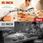 12X Large Desk Magnifying Glass with Light, Extra-Long Arm Rectangular Magnifying Lamp with 4-Way Clamp, 5 Color Dimmable LED Lighted Magnifier for Crafts Soldering Workbench Reading Sewing