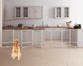 8 Panels Full Metal Freestanding Dog Gates with Door, 160” W x 32” H Folding Pet Gate Fence with Support Feet for Indoor,Stairs, Hallways and Doorways(White)