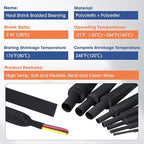 2:1 Heat shrinkable Braided Sleeving Fabric Wire Loom High Temp Heat Shrink Wiring Harness Abrasion Protector Cable Sleeve(1"-27ft)