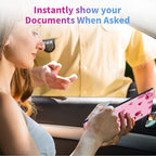 Car Registration and Insurance Card Holder - Pink Bows Cherries Leather Document Organizer & Bifold wallet for License, Insurance Cards | Fits Vehicle Glove Box & Visor