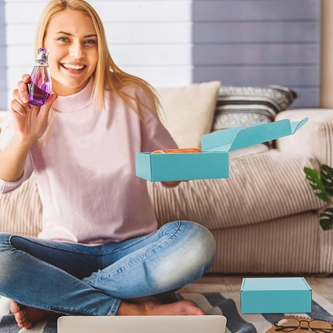 Cardboard Boxes Shipping Boxes,15 Pack Recyclable Corrugated Cardboard Box Small Mailing Storage Gift Boxes for Shipping, Mailing, Gifts Packaging, 6x6x2" (Light Blue)