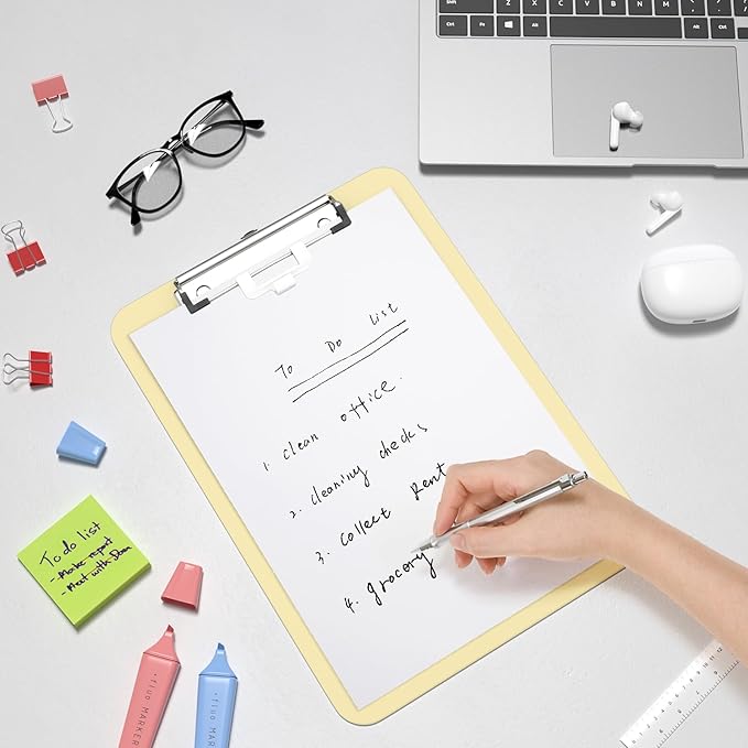 Hongri Plastic Clipboard with Pen Holder, Yellow 8.5x11 Letter Size Clip Board for Classroom, Office, Students, Nurses and Women, Low Profile Clip, Size 12.5 x 9 in(Pack of 2)