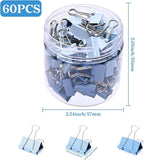 Temiary Aesthetic Binder Clips, 60 Pcs 0.6 Inches Small Metal Binder Clip with Clear Storage Container, Binding Paperwork Clamps for School Teachers Office Supplies (Blue)