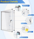 SWANCROWN Enclosed Bulletin Board Magnetic Dry Erase Noticeboard Lockable Display Boards White with Aluminium Frame 26x20inch(4xA4)