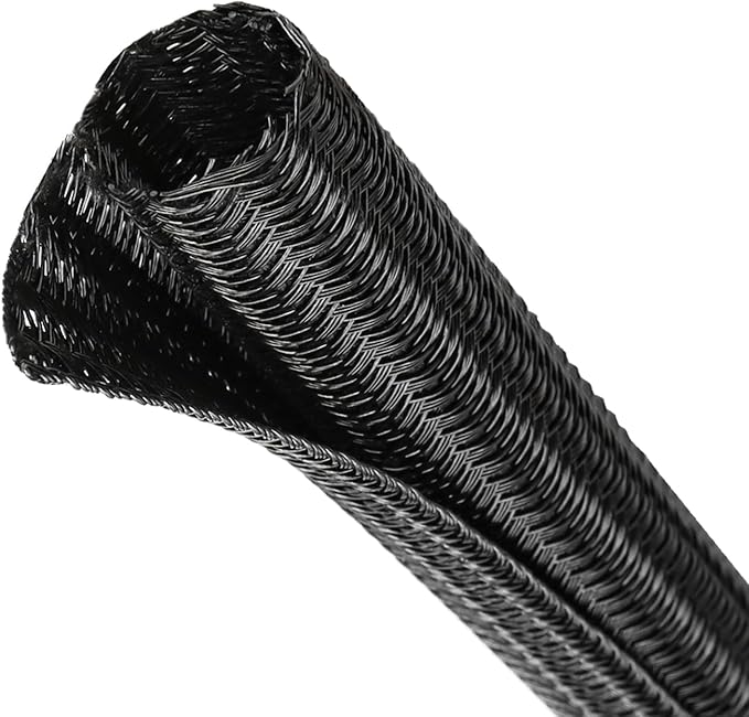 Split Wire Loom Tubing, Cable Protector Sleeve, Braided Cable Management for TV/Computer/Home Theater/Engine Bay, Cord Protectors from Pets No Chew (Black, 1/2"-25ft)