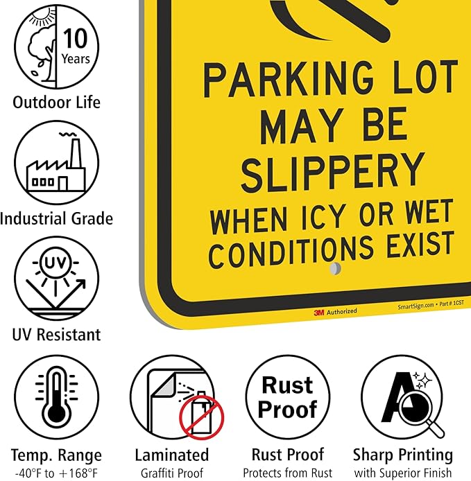 SmartSign-K-2855-EG "Caution - Parking Lot Slippery When Icy Or Wet" Sign | 12" x 18" 3M Engineer Grade Reflective Aluminum