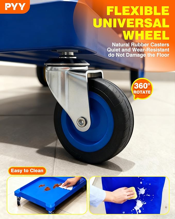 PYY Janitorial Cart - 3-Shelf & 2 Bins Cleaning Carts On Wheels, Smooth Swivel Caster, 65L Collection Bag, 300LBS Load Capacity, Sturdy Cleaning Cart for Housekeeping, Janatorial Cleaning (Blue)