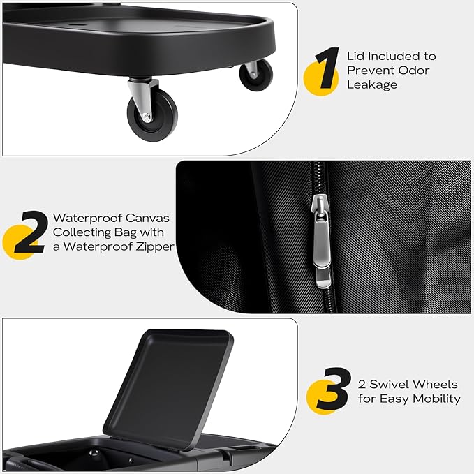 ALANNG Cleaning Cart for Housekeeping & Commercial Use, Janitorial Service Cart with 15 Disposable Trash Bags, Hotel Office School Cleaning Trolley (Black, 1 Pack)