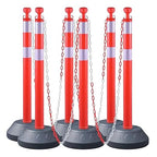 6 Pack Traffic Delineator Post Cones with Plastic Chain Crowd Control Barriers - Expandable 40" Traffic Control Cones, 6 x 6.6 Ft Chains for Indoor & Outdoor Use (Red-Water Filled Base)