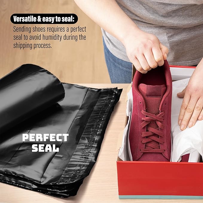 Poly Mailers 14.5x19 Inch 100 Pack - Waterproof Black Shipping Bags for Clothing & Packages, Strong Adhesive Sealing Mailing Envelopes for Small Business