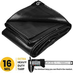 PROTARP Extra Heavy Duty 16 Mil Tarp Cover, Waterproof, UV Resistant, Rip and Tear Proof, Poly Tarpaulin with Reinforced Edges for Roof, Camping, Patio, Pool, Boat. (Black 50′ X 70′)