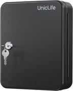 Uniclife Steel Key Cabinet Wall Mounted Organizer - 28 Keys, 2 Unlocking Keys - Black Frosted Security Box with Hooks and Color-Coded Labels
