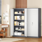 Superday Metal Storage Cabinet with Lock, 72" H Garage Storage Cabinet with Doors and 4 Adjustable Shelves,White Grey Steel Locking Cabinets for Office, Home, Garage, Gym, School