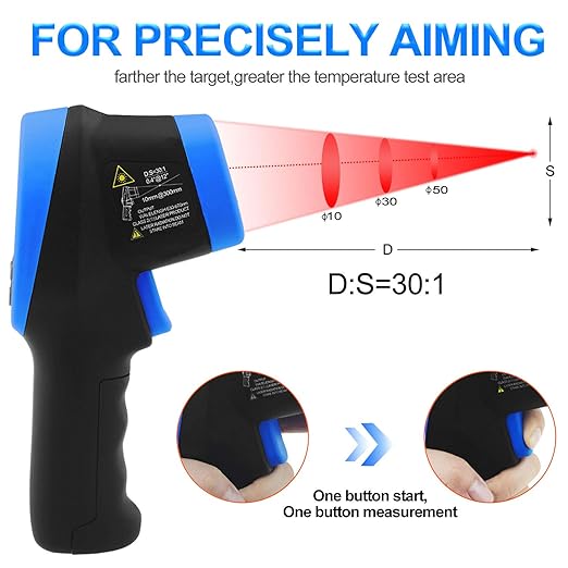 High Temperature IR Thermometer -58℉- 2732℉,Dual Laser Industrial Pyrometer 30:1 Non Contact Digital Thermometer Gun with Large LCD Color Display Blacklight and Flashlight, Adjustable Emissivity