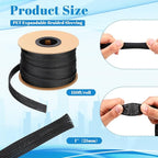 Pangda 150 Feet 1 Inch Wire Loom Pet Expandable Braided Sleeving Braided Sleeve for TV, Computer, Home Theater (Black)