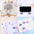 Temiary Aesthetic Binder Clips, 60 Pcs 0.6 Inches Small Metal Binder Clip with Clear Storage Container, Binding Paperwork Clamps for School Teachers Office Supplies (Purple)
