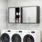 Metal Wall Mounted Cabinet with 2 Lockable Doors & Adjustable Shelf, Hanging Garage Storage Cabinet, Floating Upper Tool Cabinets for Shop, Kitchen, Bathroom (Grey, 30''W x 12''D x 30''H)