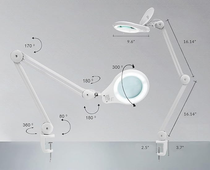 Neatfi 1,200 Lumens Super LED Magnifying Lamp with Clamp, Dimmable, Includes Microfiber Cleaning Cloth, 5 Inch Diameter Lens for Reading, Sewing, Crafting (White, 8 Diopter)