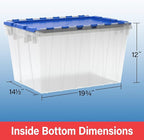 Akro-Mils KeepBox 12 Gallon Storage Container, Nesting and Stackable Plastic Storage Box with Lid Attached, Clear Tote for Garages, Closets, and Moving, 21-1/2" x 15" x 12-1/2", Clear/Red