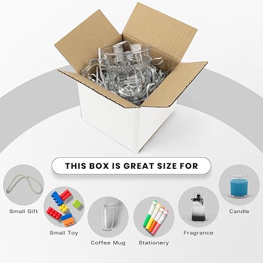 Golden State Art 4x4x4 Inches White Shipping Boxes 28 Pack, Corrugated Cardboard Box for Small Business Mailing Shipping and Storage