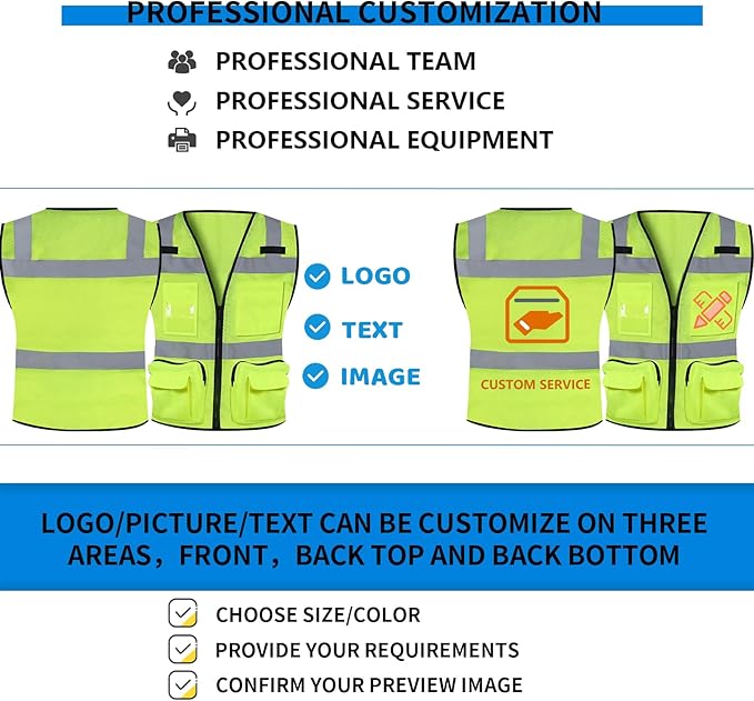 BeautyWill Custom Logo 10/20 Pack Safety Vest Class2 High Visibility Vest with Pockets Breathable Construction Vest Bulk