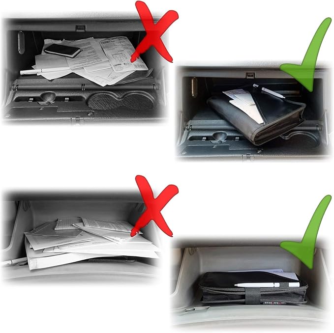 Glove Box Compartment Organizer - Car Document Holder - Owner Manual Case Pouch - Vehicle Storage Wallet for Registration & Insurance Card - Premium Auto Paperwork Holder - Log Book included - Green