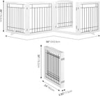 Vantas Folding Pet Gate 96" Wide, 30" Tall No-Assembly Wooden Dog Gate with Door Walk Through, Freestanding Wire Pet Gate, Pet Puppy Safety Fence, with 2PCS Support - White