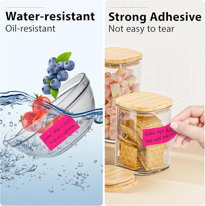 1x2 Inch Thermal Labels,500PCS Rectangle Stickers,Waterproof Removable Blank Stickers for Address,Jars,Freezer Containers & Pantry Organization,Fluorescent Pink