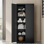 Metal Storage Cabinet-72” Black Tall Steel File Cabinets with Lockable Doors and Adjustable Shelves-Black Steel Storage Cabinet for Kitchen, Office, Garage
