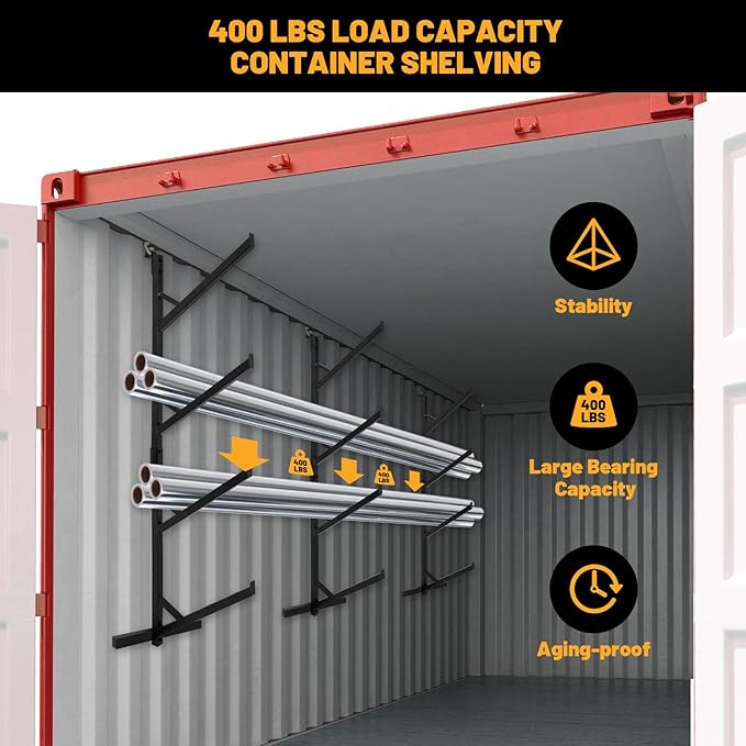 4 Tier Shipping Container Shelf 4 Pack, Heavy Duty Container Shelving Shelf, Hang and Hook Storage Cargo Shelves, Universal Pipe Racks for Shipping Container, 19" L x 64" H