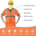 A-SAFETY Reflective Mesh Vest Class 3,with Pockets and Zipper