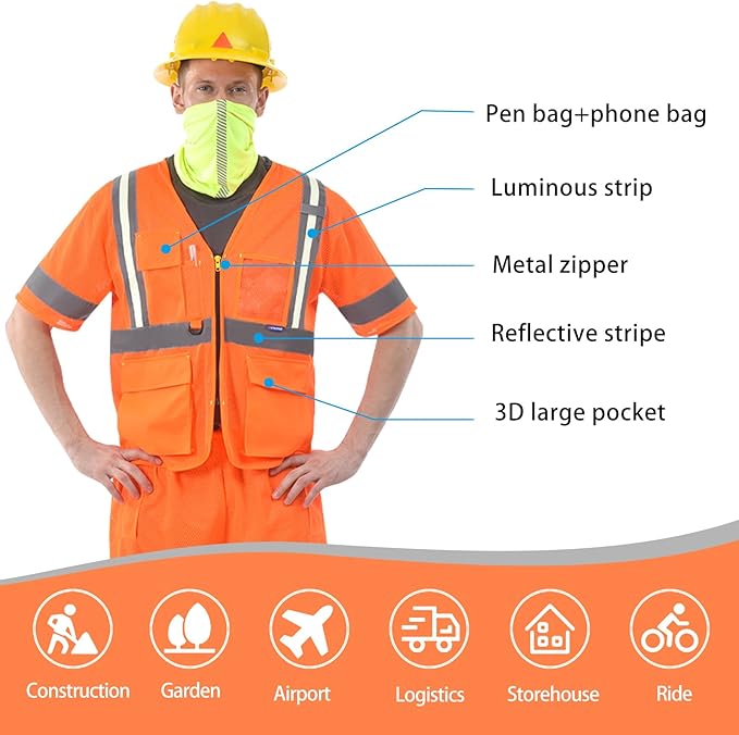 A-SAFETY Orange X Small Glow High vis Reflective safety Vest Class 3