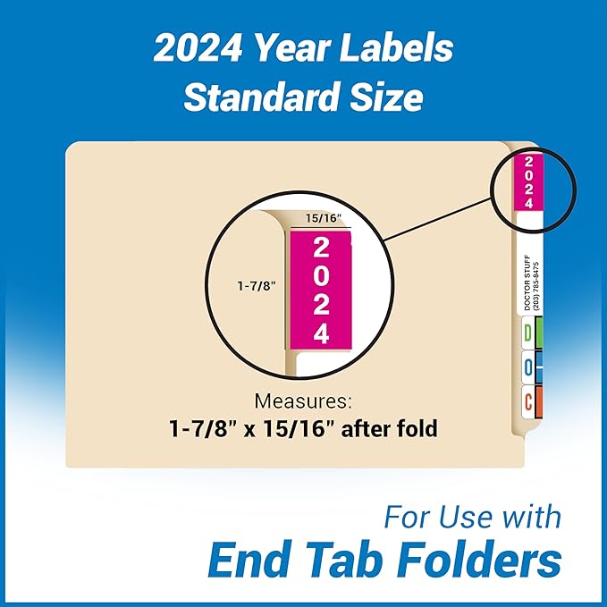 2024 Year Labels, Doctor Stuff 2024 Chart Stickers, Fuschia Color Coded, IFC AFV Style, USA Made Year Stickers for X-Ray Jackets, 500/Roll, 1 Roll, 1-7/8" x 1-7/8"