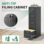 4 Drawer File Cabinet,Black Vertical File Cabinet with Lock for A4/Letter/Legal Size Files,Steel Filing Cabinets for Home Office,Assembly Required