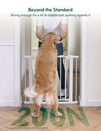 Babelio Metal Baby Gate, 29-48“ Auto Close Easy Install Pet Gate, Extra Wide Walk Thru Child Safety Gate, Pressure Mounted Dog Gate for Doorways & Stairs, with Y Spindle Rods, White