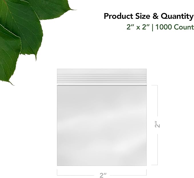 2 x 2 Inch Resealable Plastic Bags 1000 Pack — Clear Reclosable Mini Bags with Zipper Seal for Jewelry, Beads, Small Parts, Crafts, Hardware
