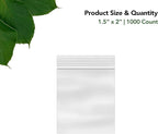 1.5 x 2 Inch Resealable Plastic Bags 1000 Pack — Clear Reclosable Mini Bags with Zipper Seal for Jewelry, Beads, Small Parts, Crafts, Hardware