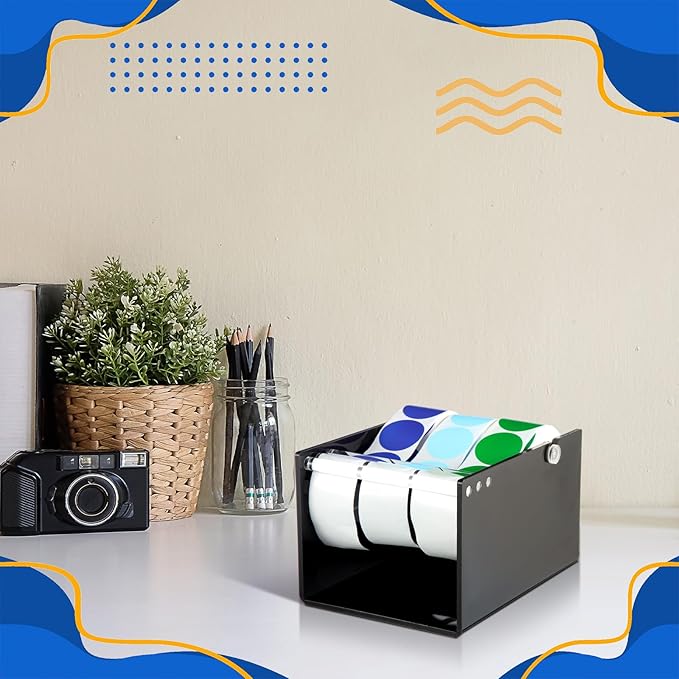 1 Pcs Adjustable Label Dispenser 3 Disks Sticker Roll Holder Sticker Dispenser Label Roll Holder Acrylic Tape Organizer Stand for Office Home Desktop(Black)