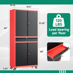 Letaya Metal Garage Storage Cabinet with Wheels,Rolling Tool Cabinet with Adjustable Shelves and Drawer for Garage Home Utility Room (Red)
